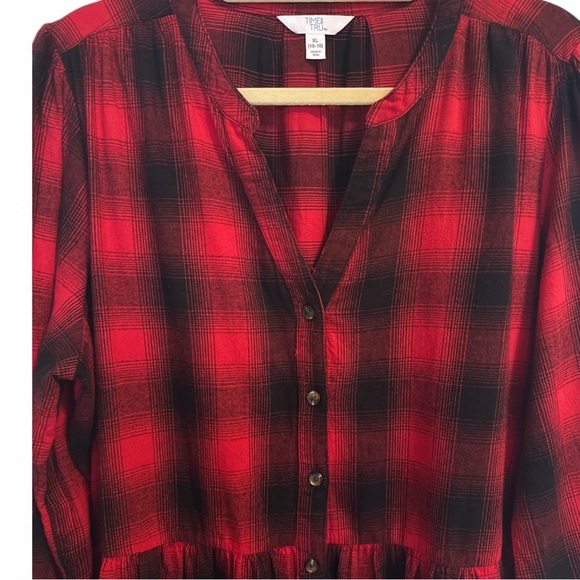 Time & Tru Red Black Plaid Flannel Tiered Dress-Size XL - Picture 4 of 8